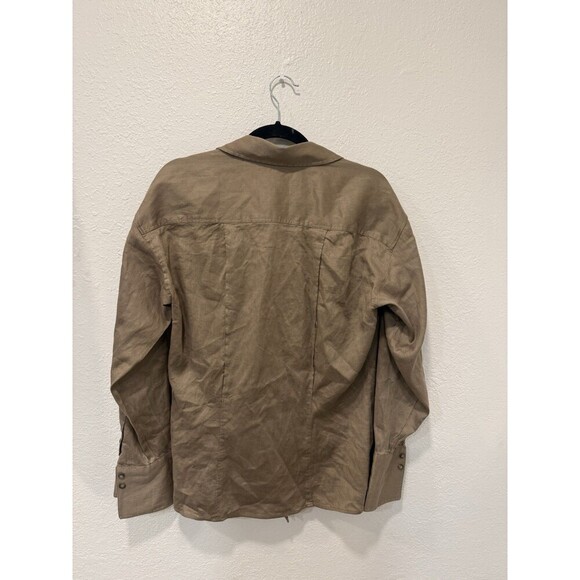 Frame Arie Linen-Blend Shirt in Dest Color Classic Button Up Capsule Wardrobe L - Picture 3 of 7